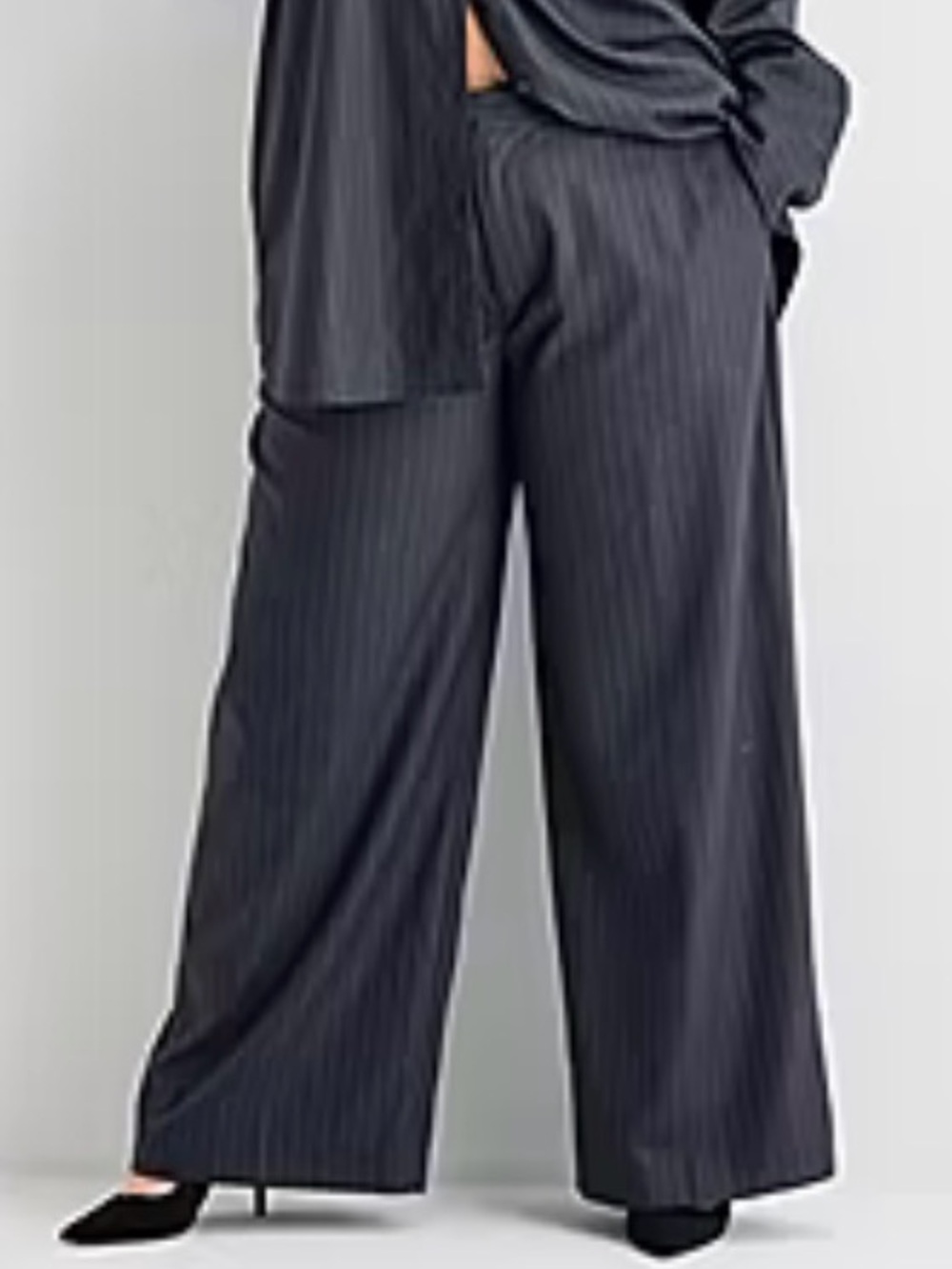 Ashley Graham Plus Size Navy Pinstriped Trousers.